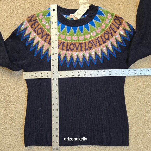NWT Brooks Brothers LOVE Fair Isle Merino Wool Sweater Sequin Hearts XS - Picture 7 of 14